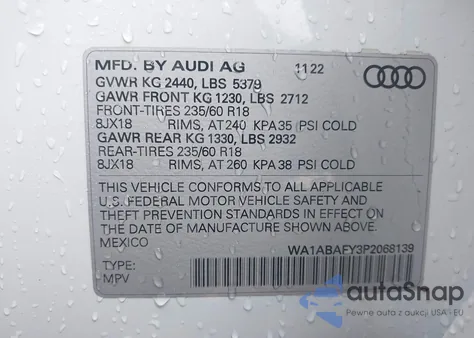 2023 Audi Q5 Premium 40 Tfsi Quattro S Tronic z USA, uszkodzony, nr VIN WA1ABAFY3P2068139